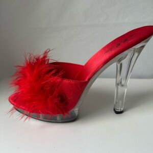 Ellie Red Feathered Heels with Transparent Stiletto